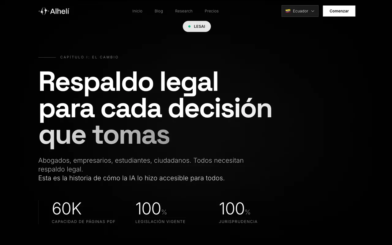 La página de Alhelí, el asistente legal con inteligencia artificial